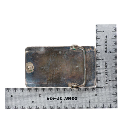 1.25" Marvelyne Cheama Zuni sterling silver turquoise big feather belt buckle
