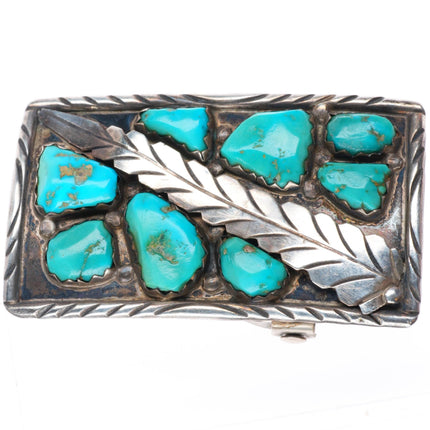 1.25" Marvelyne Cheama Zuni sterling silver turquoise big feather belt buckle