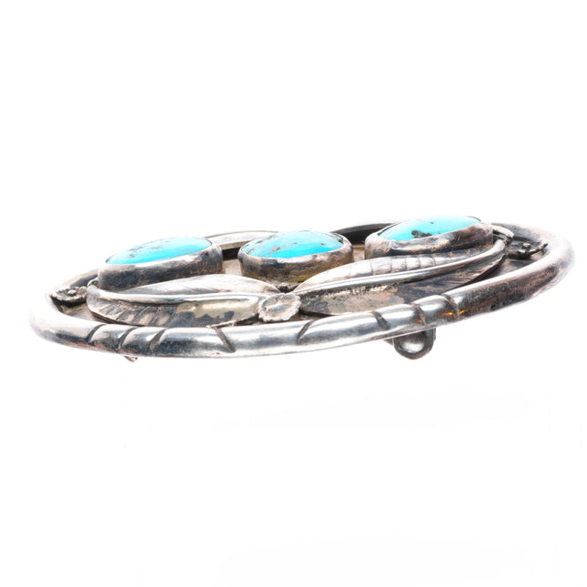 1.5" Heavy vintage Navajo sterling silver turquoise 4 feather belt buckle