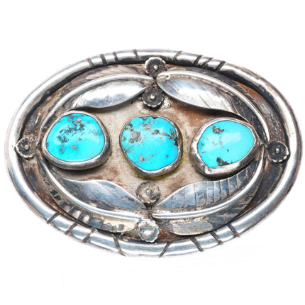 1.5" Heavy vintage Navajo sterling silver turquoise 4 feather belt buckle