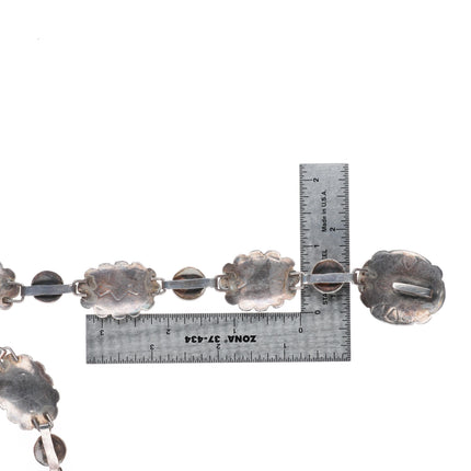 38" c1930-40's Navajo sterling silver hand stamped link concho belt/hatband