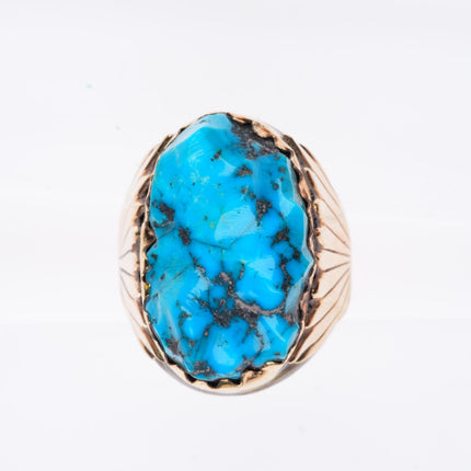 sz9.5 big vintage Zuni 14k gold accent sterling silver high grade turquoise ring