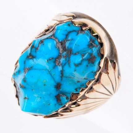 sz9.5 big vintage Zuni 14k gold accent sterling silver high grade turquoise ring