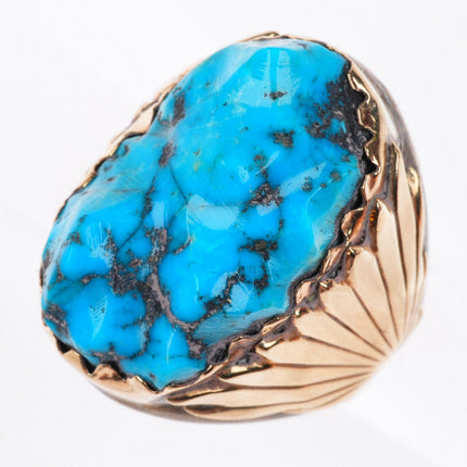 sz9.5 big vintage Zuni 14k gold accent sterling silver high grade turquoise ring