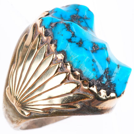 sz9.5 big vintage Zuni 14k gold accent sterling silver high grade turquoise ring