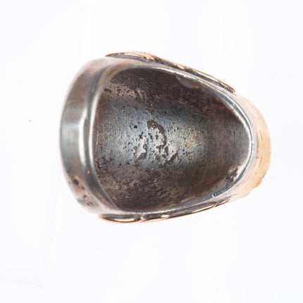 sz12.5 Huge vintage Zuni 14k gold - sterling silver high grade turquoise ring