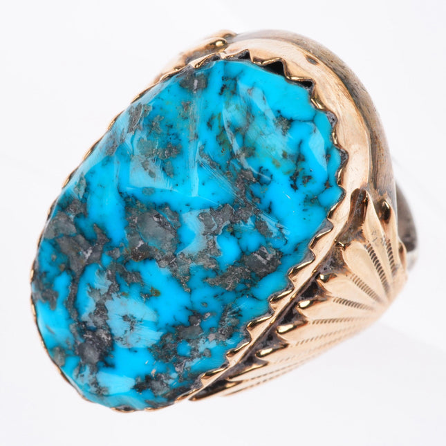 sz12.5 Huge vintage Zuni 14k gold - sterling silver high grade turquoise ring
