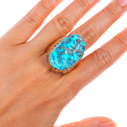 sz12.5 Huge vintage Zuni 14k gold - sterling silver high grade turquoise ring