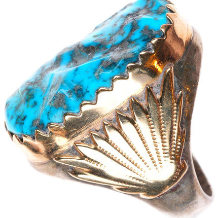 sz12.5 Huge vintage Zuni 14k gold - sterling silver high grade turquoise ring