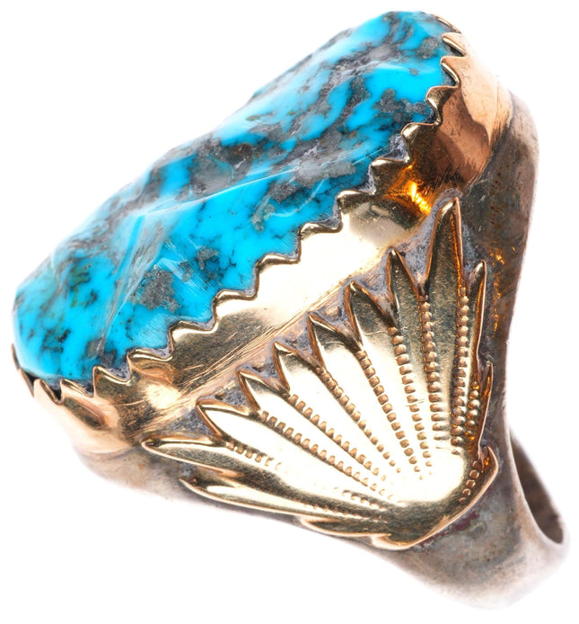 sz12.5 Huge vintage Zuni 14k gold - sterling silver high grade turquoise ring