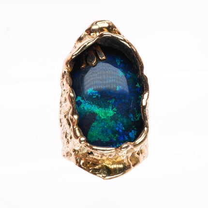 sz7 Large vintage 14k yellow gold brutalist southwestern opal ring