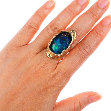 sz7 Large vintage 14k yellow gold brutalist southwestern opal ring