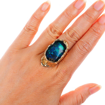sz7 Large vintage 14k yellow gold brutalist southwestern opal ring