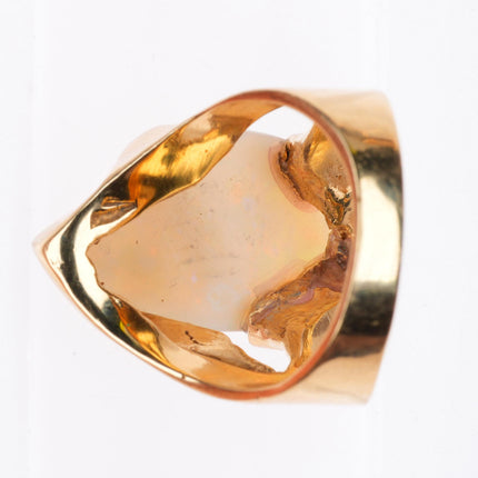 sz8 vintage 14k yellow gold brutalist-modernist southwestern opal ring