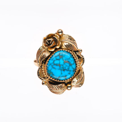 sz7.25 vintage 14k yellow gold high grade spiderweb turquoise Navajo ring