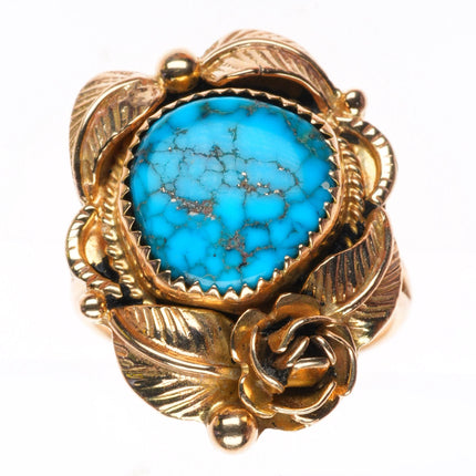 sz7.25 vintage 14k yellow gold high grade spiderweb turquoise Navajo ring
