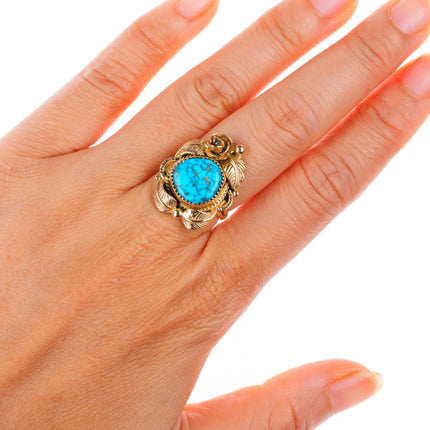 sz7.25 vintage 14k yellow gold high grade spiderweb turquoise Navajo ring