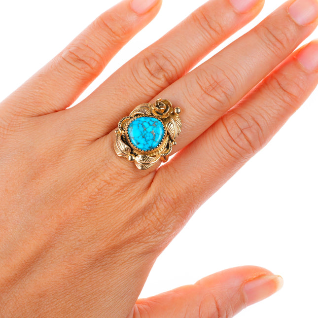 sz7.25 vintage 14k yellow gold high grade spiderweb turquoise Navajo ring