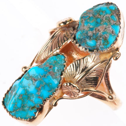 sz6 vintage 14k yellow gold Lone Mountain turquoise Zuni ring