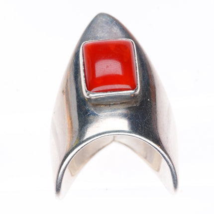 sz7 Sam Lovato Santo Domingo sterling silver red coral modernist ring