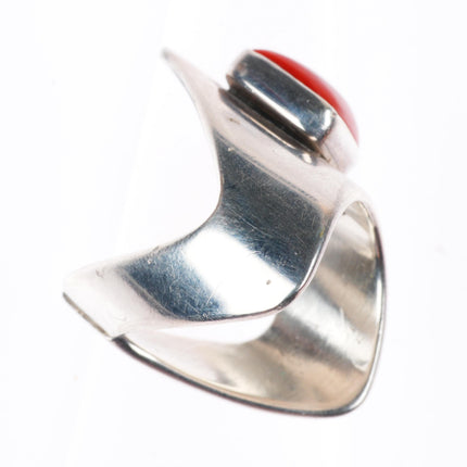 sz7 Sam Lovato Santo Domingo sterling silver red coral modernist ring