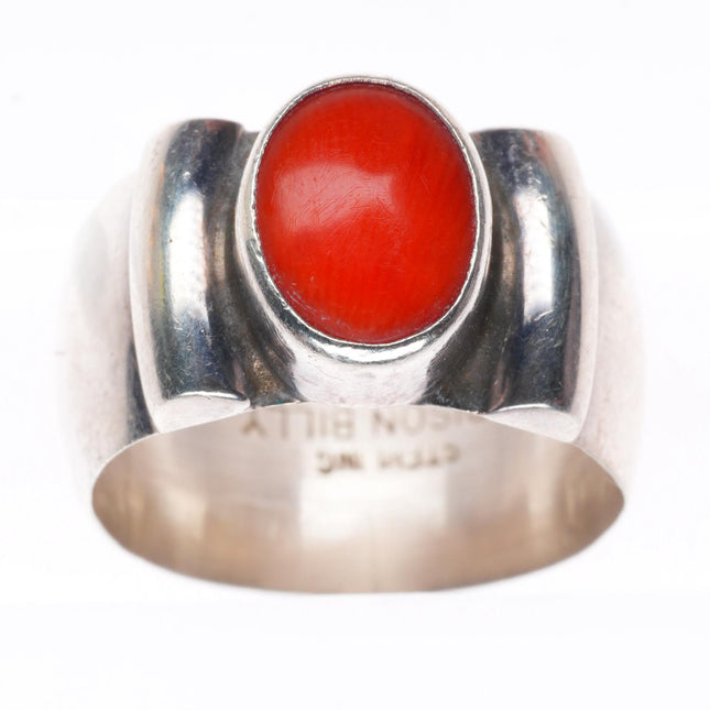 sz7.5 Edison Billy Navajo sterling silver high grade coral ring