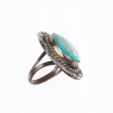 sz6 vintage Navajo sterling silver waterweb turquoise ring rope bezel