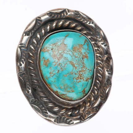 sz6 vintage Navajo sterling silver waterweb turquoise ring rope bezel
