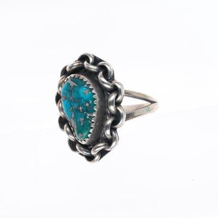 sz7 vintage Navajo sterling silver Morenci turquoise ring chain bezel