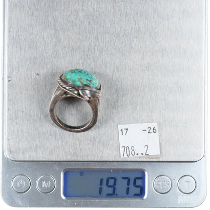 sz8.25 vintage Navajo sterling silver spiderweb turquoise ring