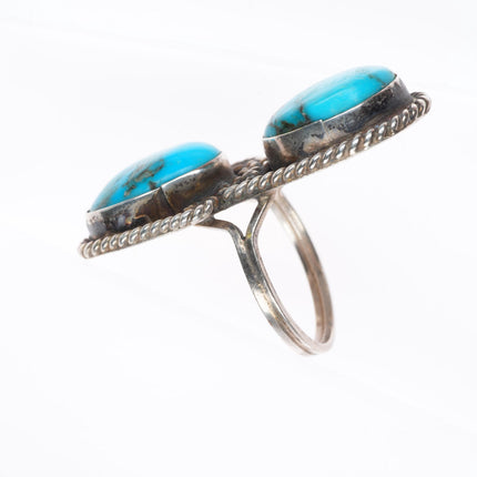 sz7 big vintage Navajo sterling silver two stone ring with nice turquoise