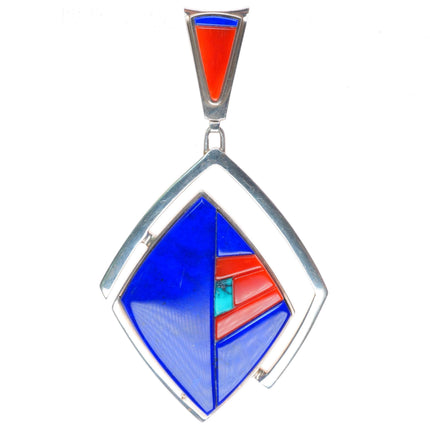 Richard Chavez San Felipe Pueblo coral, lapis, turquoise inlaid pendant