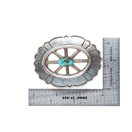 1.5" vintage Tufa Cast sterling silver wagon wheel design belt buckle turquoise