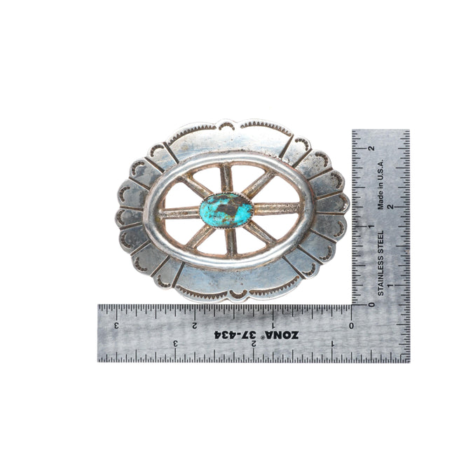 1.5" vintage Tufa Cast sterling silver wagon wheel design belt buckle turquoise
