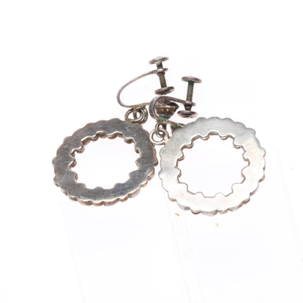 vintage c1940-50's Zuni sterling silver snake eye turquoise dangle hoop earrings