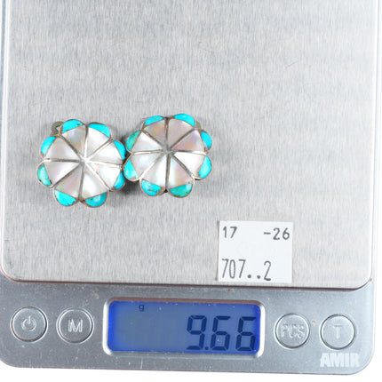 vintage 1950's-60's Zuni sterling silver shell/turquoise clip on earrings