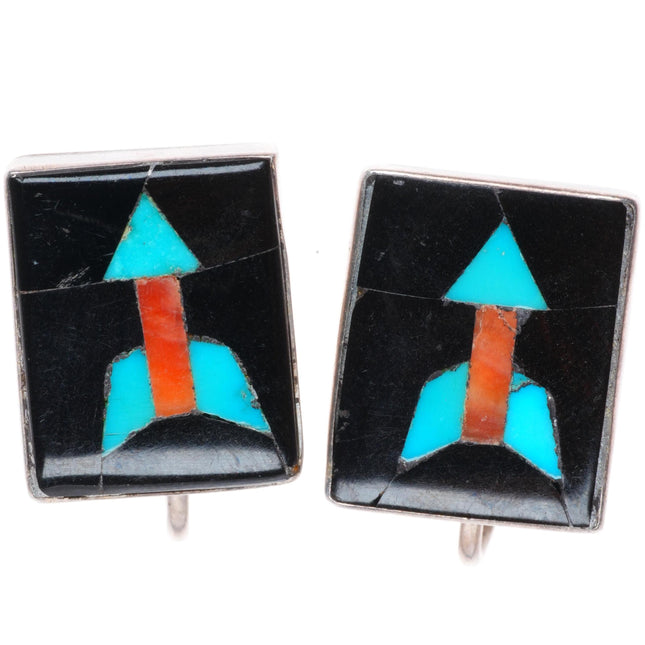 c1940-50's John Gordon Leak Zuni sterling silver arrow inlaid earrings