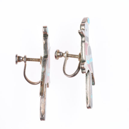 c1950 vintage Zuni sterling silver birds screw back inlaid earrings