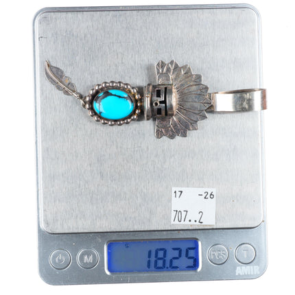 Gary G Navajo sterling silver turquoise Kachina pendant with turquoise