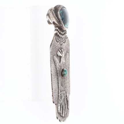 Anthony Lovato Santo Domingo Tufa Cast sterling silver and turquoise pendant/pin