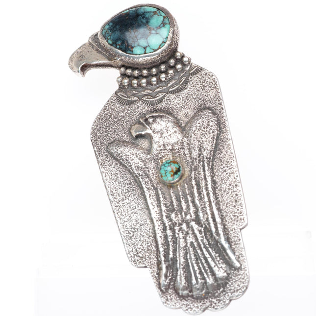 Anthony Lovato Santo Domingo Tufa Cast sterling silver and turquoise pendant/pin