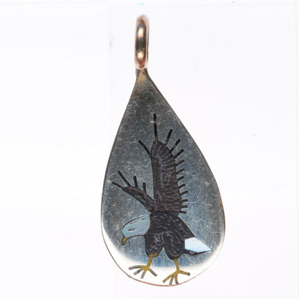 Lotti Zuni sterling silver eagle intarsia inlay pendant