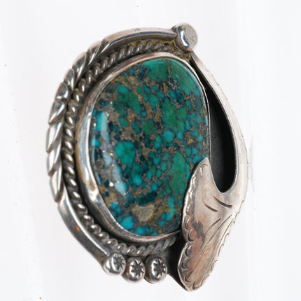 Vintage Native American sterling silver spiderweb turquoise pendant rope bezel
