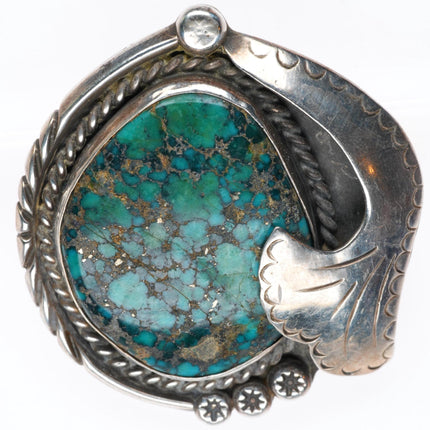 Vintage Native American sterling silver spiderweb turquoise pendant rope bezel