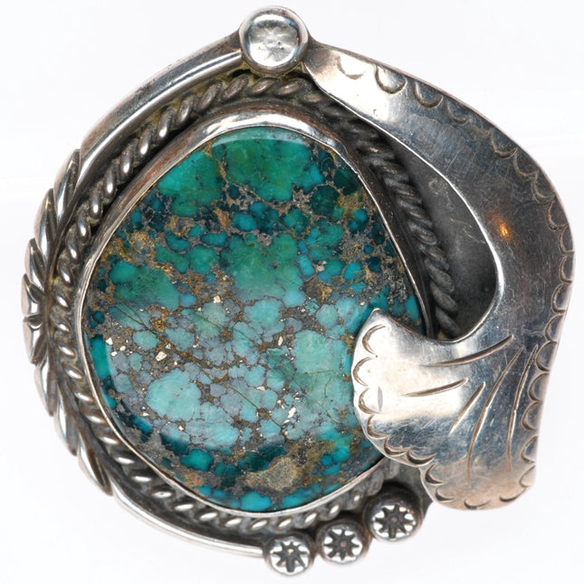 Vintage Native American sterling silver spiderweb turquoise pendant rope bezel