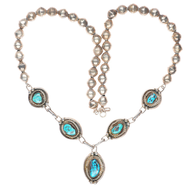 22" handmade beads vintage Navajo sterling silver turquoise station necklace