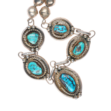 22" handmade beads vintage Navajo sterling silver turquoise station necklace