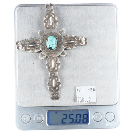 Albert & Jeanette Brown Navajo deep stamped sterling silver cross pendant