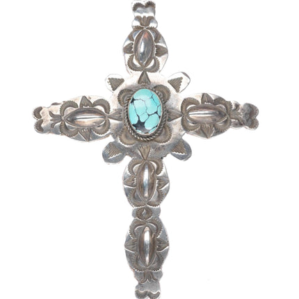 Albert & Jeanette Brown Navajo deep stamped sterling silver cross pendant