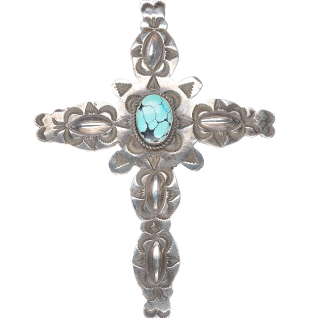 Albert & Jeanette Brown Navajo deep stamped sterling silver cross pendant
